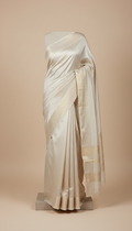 Ivory Mist Silk Saree With Metallic Border
